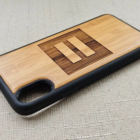 Real Wood Phone Case Tan Bamboo Back Case for iPhone X EQUALITY SIGN Graved - Picture 3 of 10